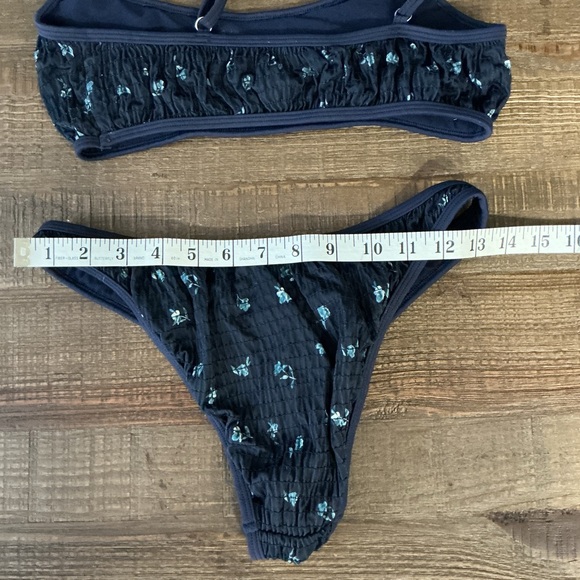LA Hearts by PACSUN Navy Blue Bikini Set with flower Pattern Top S bottoms XS - Picture 8 of 9